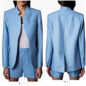 Zadig & Voltaire Very Lin Sparkle Linen-Blend Blazer in Azur Size 40 US L